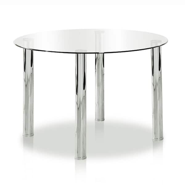 Furniture of America Cardigan 45 in. Round Chrome Glass Dining Table
