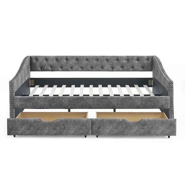 Angel Sar Gray Full Size Daybed with Drawers Upholstered Tufted Sofa ...