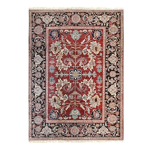 Red Hand Knotted Wool Traditional Heriz Weave Rug, 8' x 11'