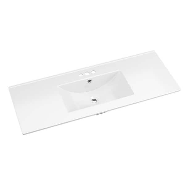 3-Hole 48 in. W x 18.25 in. D Classic Contemporary Rectangular Ceramic Single Sink Basin Vanity Top in White
