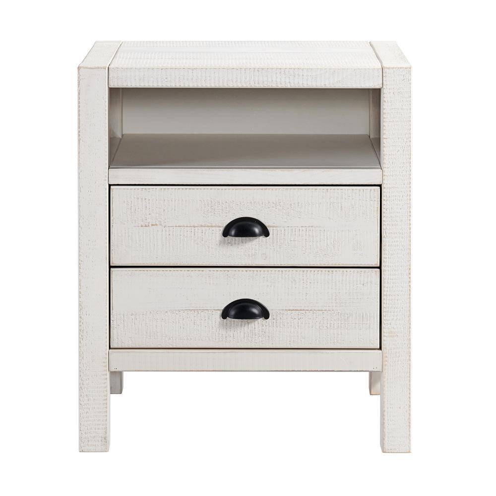 Windsor Driftwood White 2-Drawer Pine Wood Nightstand