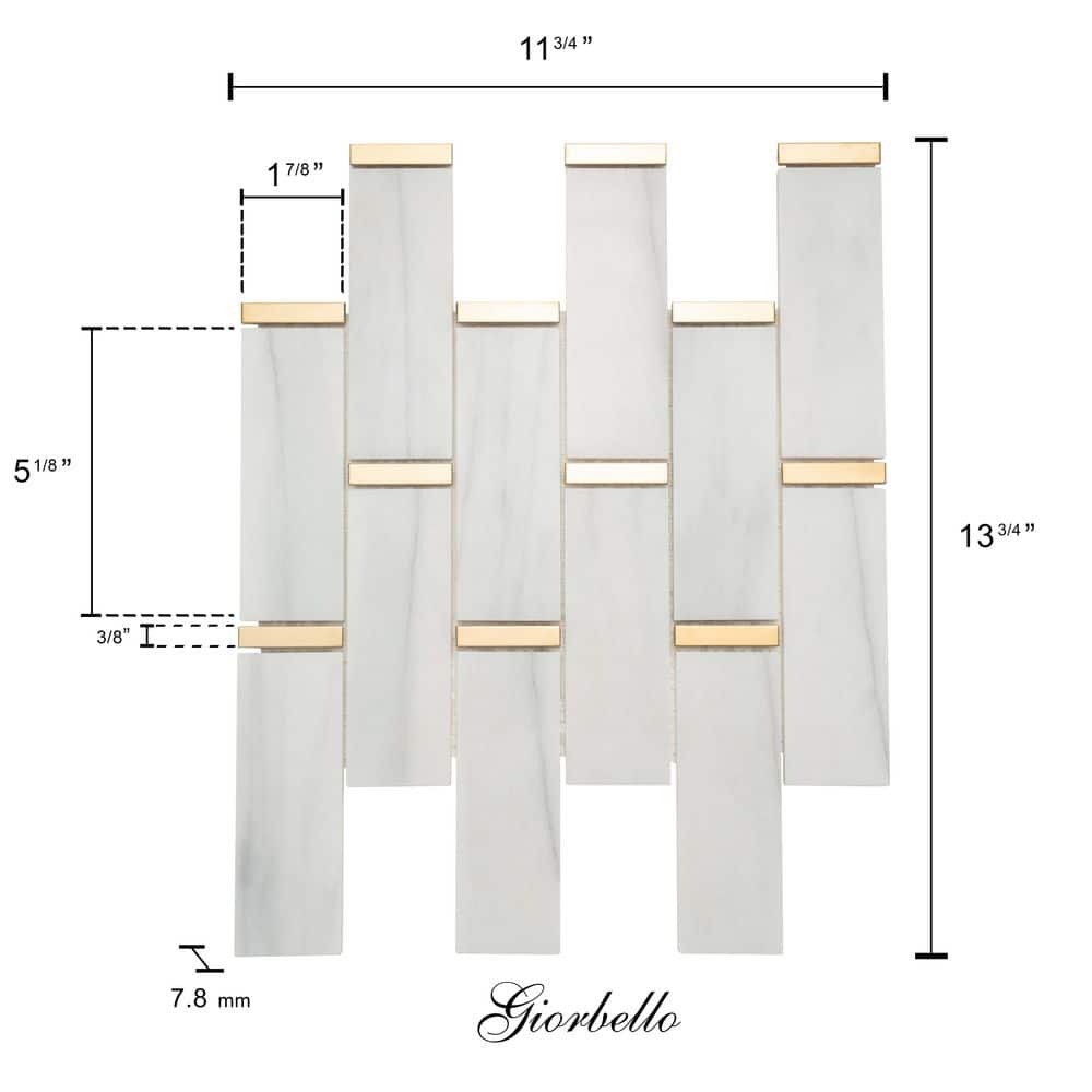White and Gold Marble 11x12 Polished Mosaic Tile