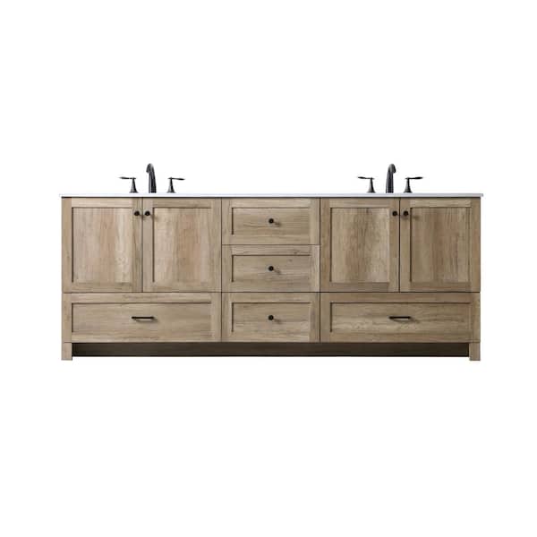 84 in. W x 19 in. D x 34 in. H Bath Vanity in Natural Oak with Ivory White Engineered Marble Top