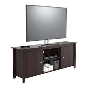 63 in. Espresso Wengue Wood TV Stand Fits TVs Up to 60 in. with Storage Doors