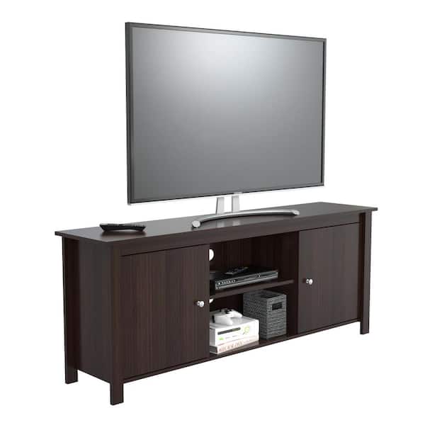 Inval 63 in. Espresso Wengue Wood TV Stand Fits TVs Up to 60 in. with Storage Doors