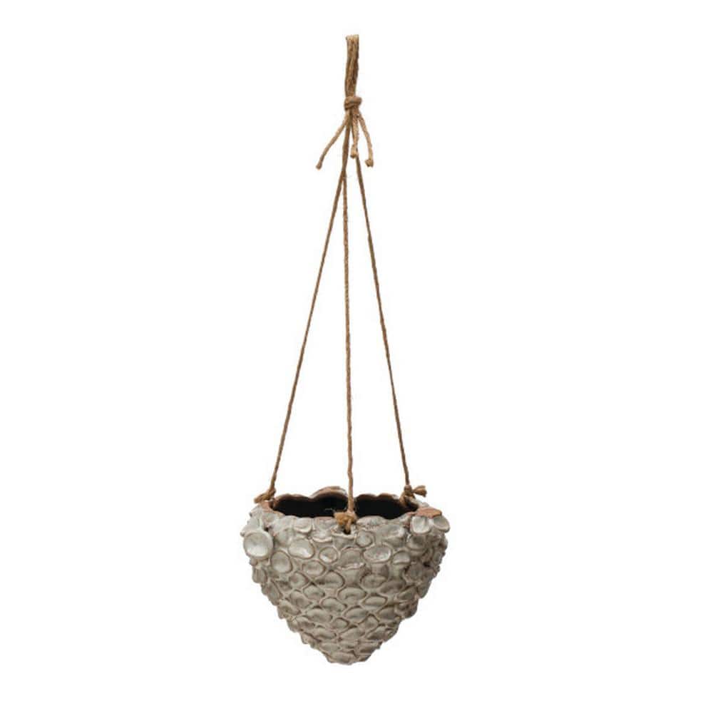 Ivory Stoneware Seashell Hanging Planter with Rope