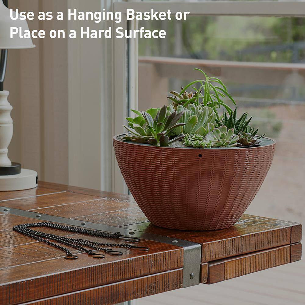 Rustic Brown High-Density Resin Self-Watering Hanging Planter