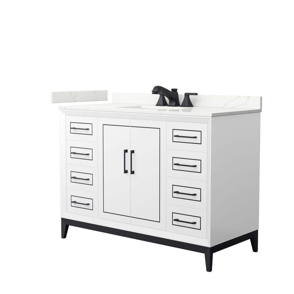 Wyndham Collection Marlena 48 in. W x 22 in. D x 35.25 in. H Single Bath Vanity in White with Giotto Quartz Top, White with Matte Black Trim -  840193373693