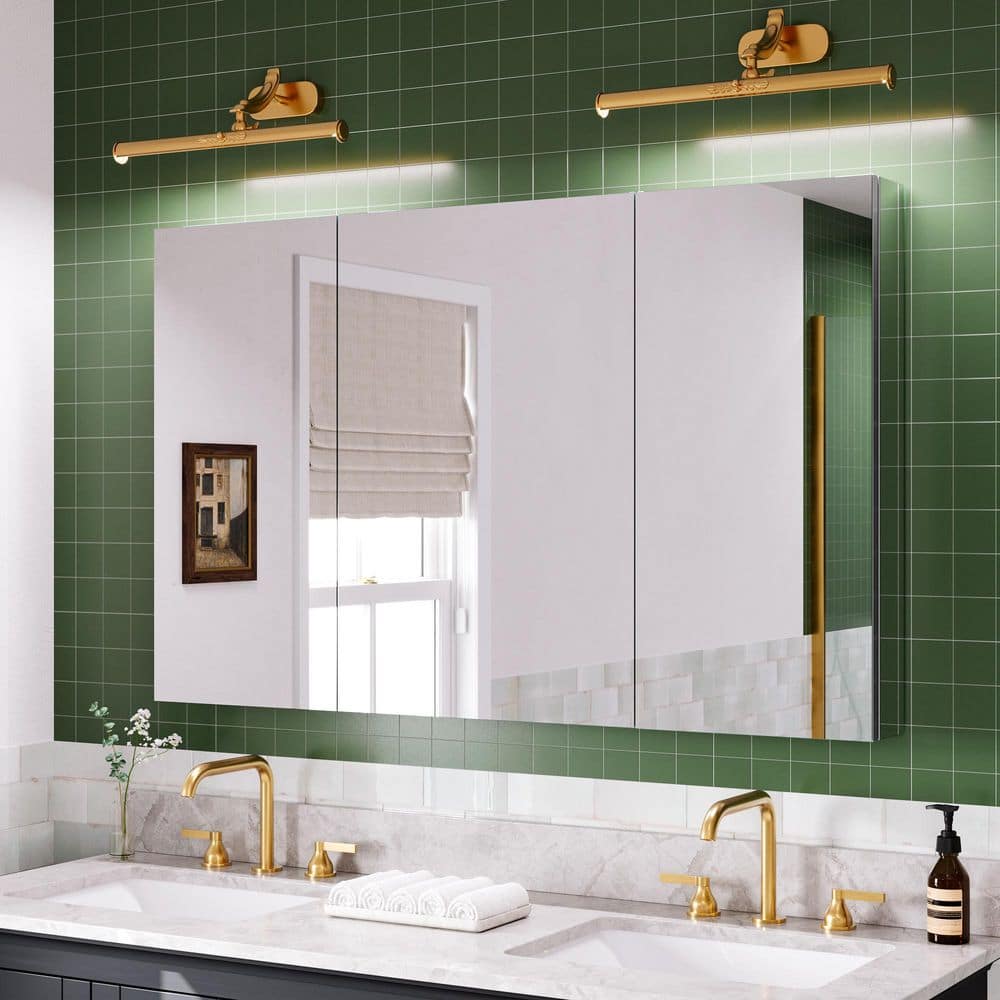 48 in. W x 30 in. H Rectangular Silver Aluminum Recessed/Surface Mount Medicine Cabinet with Mirror and Soft-Close Door price history on PriceWatchPro