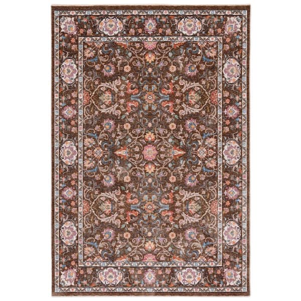Crimson 4 ft. x 6 ft. Brown/Blue Oriental Floral Area Rug