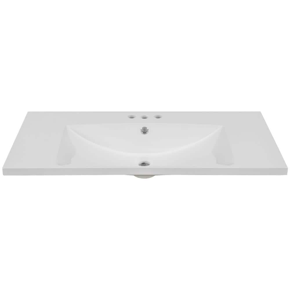 36" White Ceramic Undermount Single Bathroom Vanity Top