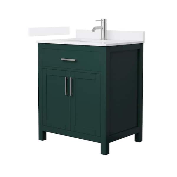 Wyndham Collection Beckett 30 in. Single Freestanding Green Bath Vanity with White Quartz Top (Assembled)