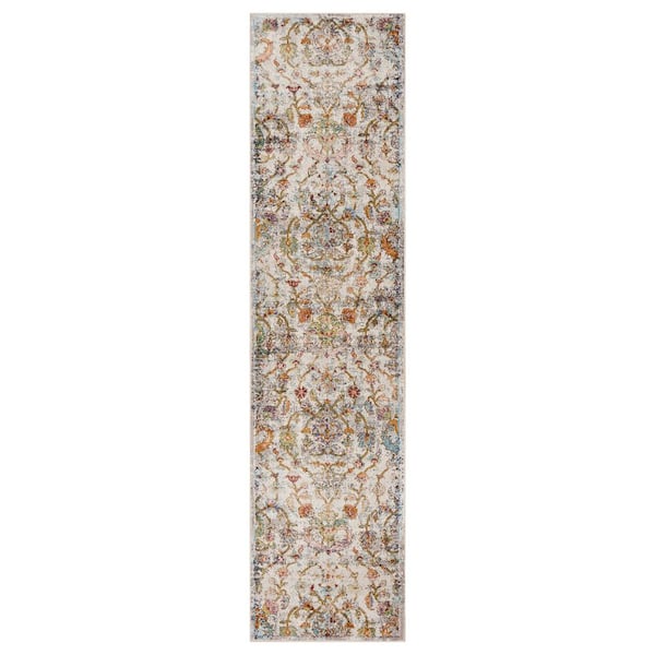 Unbranded Gracie Persian Classic Victorian 2 ft. x 8 ft. Multi/Gray Distress Floral Indoor Runner Rug