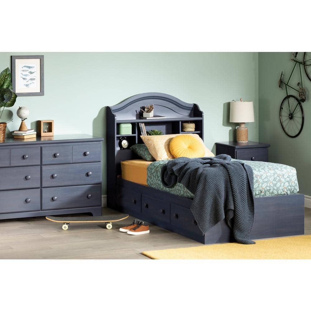 Twin Blueberry Wood Bookcase Headboard with Storage