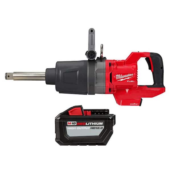 Milwaukee M18 FUEL 18V Lithium Ion Brushless Cordless 1 in. Impact Wrench Extended Reach D Handle and HIGH OUTPUT 12Ah Battery