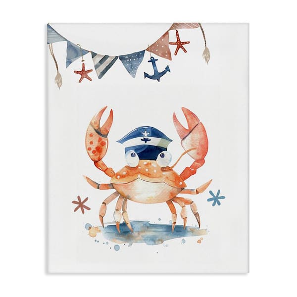 Stupell Industries Crab in Sailor Hat by LSR Design Studio Unframed Animal Graphic Art Print 20 in. x 16 in.