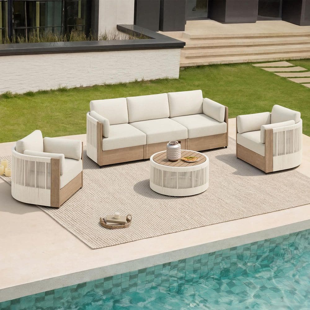 "Pavo 6-Piece Olefin Patio Conversation Set with Coffee Table,2 Armchairs and 3-Seat Patio Sofa,7.9 ""Cream Cushions" price history on PriceWatchPro
