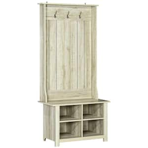 White Hall Tree with Shoe Storage Bench, Entryway Bench with Coat Rack, Accent Coat Tree with Adjustable Shelves