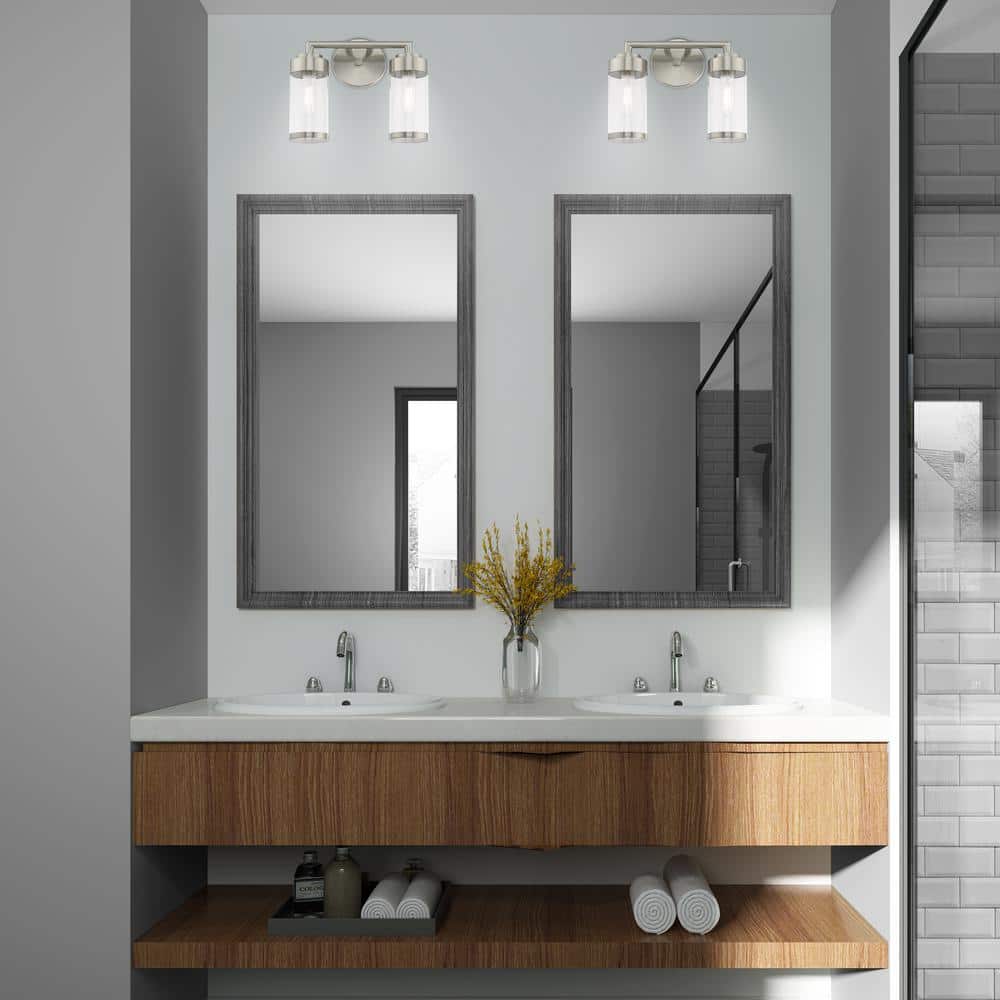 Hillcrest Elegant Brushed Nickel 2-Light Vanity with Clear Glass Shades