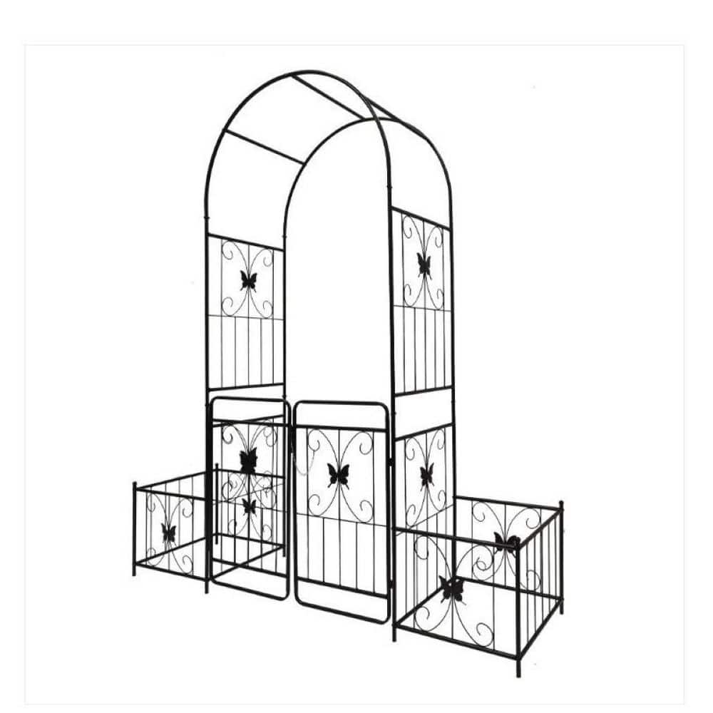 86 in. Outdoor Garden Trellis with Gate Metal Arch limbing Plants Support in Black price history on PriceWatchPro