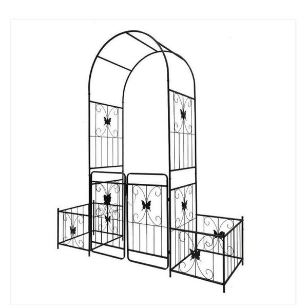 Phewnyzo 86 in. Outdoor Garden Trellis with Gate Metal Arch limbing Plants Support in Black