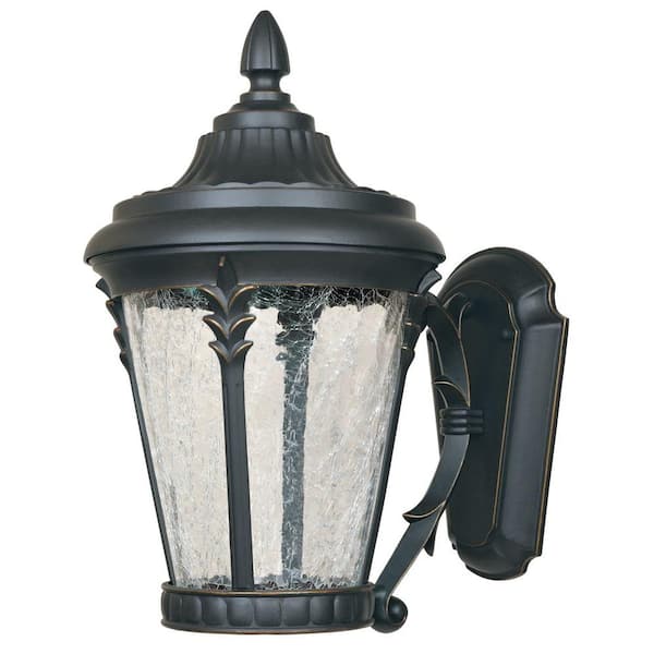 Designers Fountain Hillcrest Aged Bronze Patina Outdoor LED Wall Lantern with Clear Crackle Glass Shade