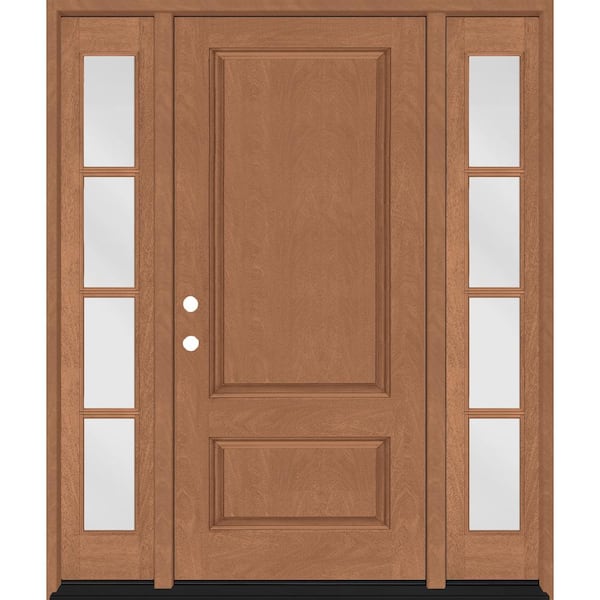 Steves & Sons Regency 68 in. x 80 in. 2Panel 3/4-Squaretop RHIS Autumn Wheat Stain Fiberglass Prehung Front Door w/4Lite Dbl 14in.SL