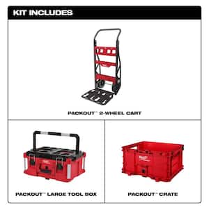 PACKOUT 20 in. 2-Wheel Utility Cart with Large Tool Box and Crate (3-Piece)