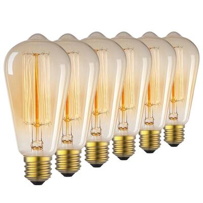 Yuiip E26 LED Filament Light Bulbs 6W Pack of 6 60 Watt Equivalent ST64 Vintage LED Edison Bulbs E26 Base Warm White 2700K Non-Dimmable Light 