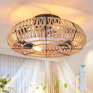 19.69 in. Indoor Hemp Rope Ceiling Fan Light Brown with Light Kit and Remote