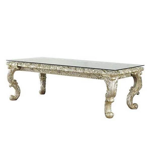 Benjara Modern Style 48 in. Gold and Silver Glass 4 Legs Dining Table (Seats 8)