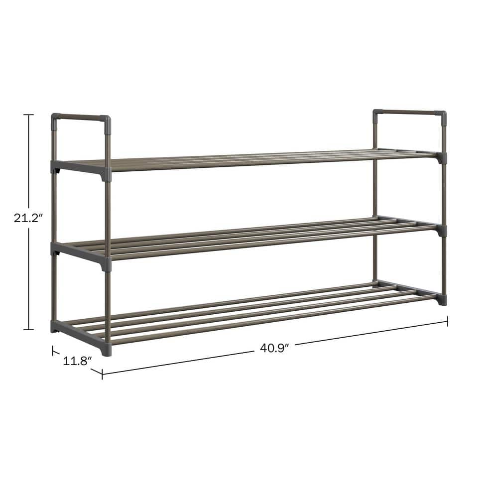 Grey 3-Tier Metal and Plastic Shoe Rack