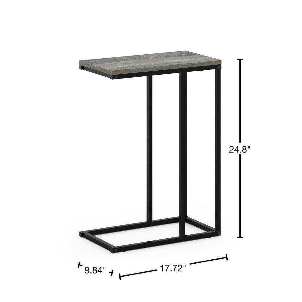 Sleek French Oak Grey Wood & Metal Modern Sofa Side Table
