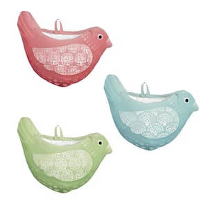 Whimsical Bird Fabric Wall Planters Set of 3