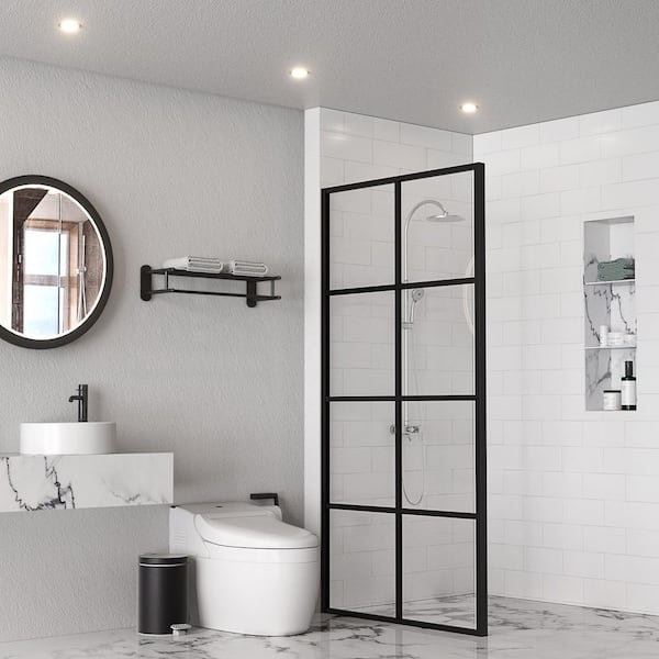 Madeira 24 in. x 76 in. Fixed Grid Pattern Shower Screen with EnduroShield  3/8 in. Thick Clear Tempered Glass