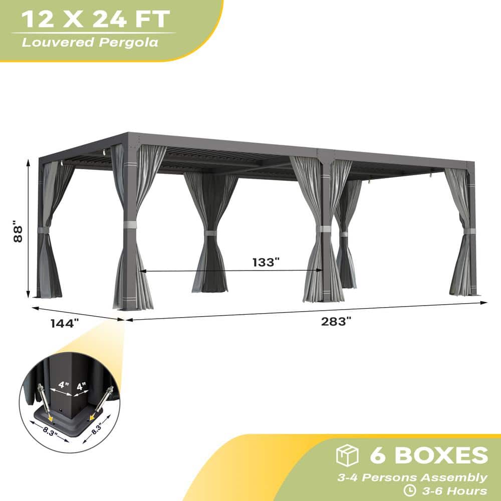 12' x 24' Black Aluminum Patio Gazebo with Adjustable Roof