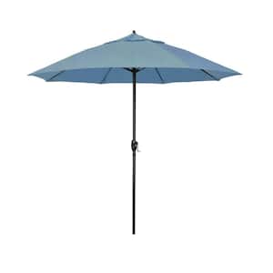 7.5 ft. Bronze Aluminum Market Patio Umbrella with Fiberglass Ribs and Auto Tilt in Air Blue Sunbrella