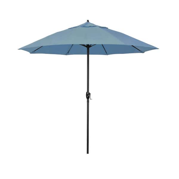 California Umbrella 7.5 ft. Bronze Aluminum Market Patio Umbrella with Fiberglass Ribs and Auto Tilt in Air Blue Sunbrella