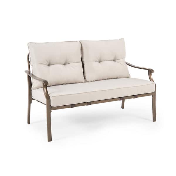 LAUREL CANYON 4-Piece Steel Outdoor Patio Conversation Seating Set with Light Grey Cushions