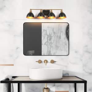 31.5 in. Modern 4-Light Black Bathroom Vanity Light, Industrial Bath Lighting Brass Gold Wall Sconce