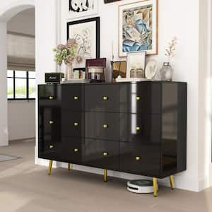 Black Mirror Finished Wooden 9-Drawer 55.1 in. W, Chest of Drawers, Dresser, Modern European Style