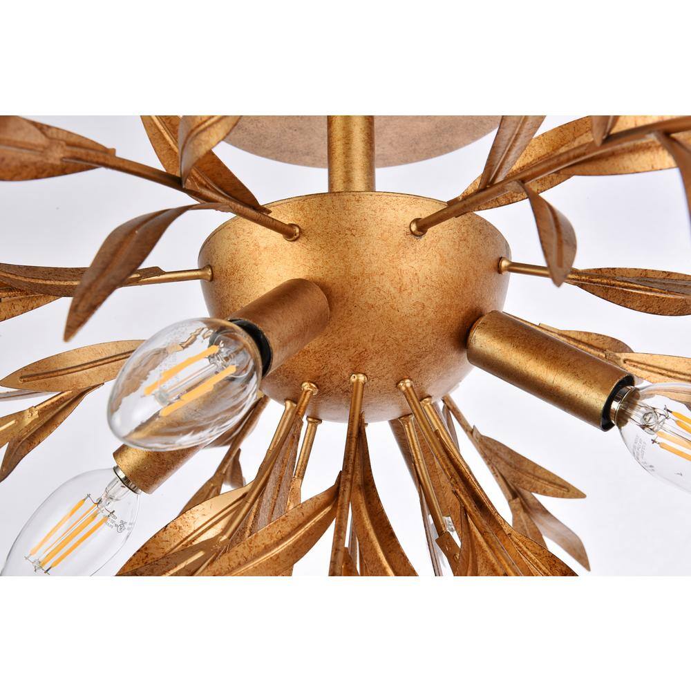 Priscilla Gold Leaf 23" Crystal Bead Semi-Flush Mount Light