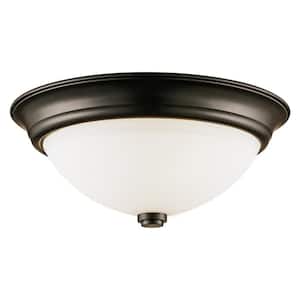 Mod Pod 15 in. 3-Light Oil Rubbed Bronze Flush Mount Ceiling Light Fixture with Frosted Glass Shade
