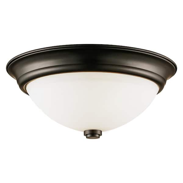 Bel Air Lighting Mod Pod 15 in. 3-Light Oil Rubbed Bronze Flush Mount Ceiling Light Fixture with Frosted Glass Shade