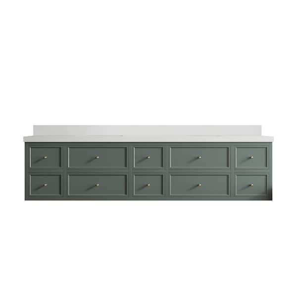 Willow Collections Roswell 84 in. W x 22 in. D x 36 in. H Double Sink Bath Vanity in Pewter Green with 2 in. White qt. Top