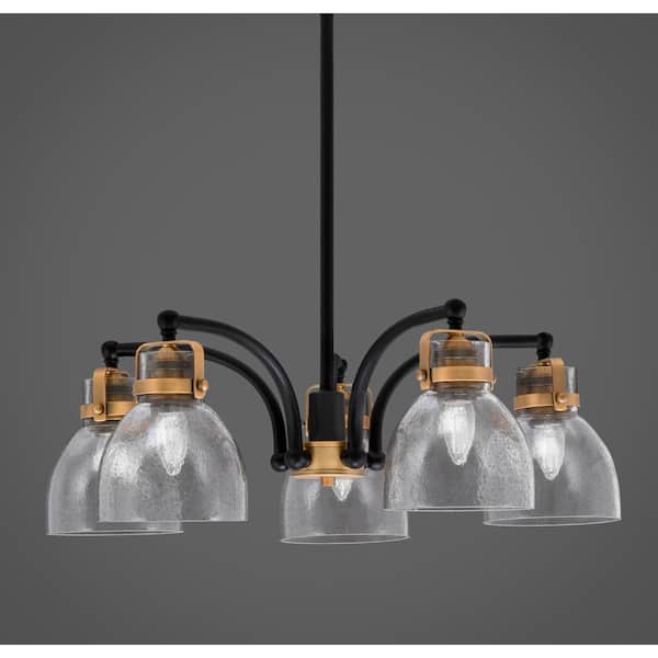 Unbranded Decatur 5-Light Matte Black and Brass Cluster Chandelier for Dinning Table w/6 in. Smoke Bubble Glass No Bulbs Included