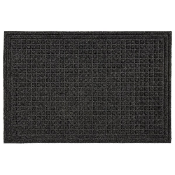 Mohawk Home Waffle Grid Black Onyx 18 in. x 30 in. Recycled Rubber Indoor/Outdoor Impressions Door Mat