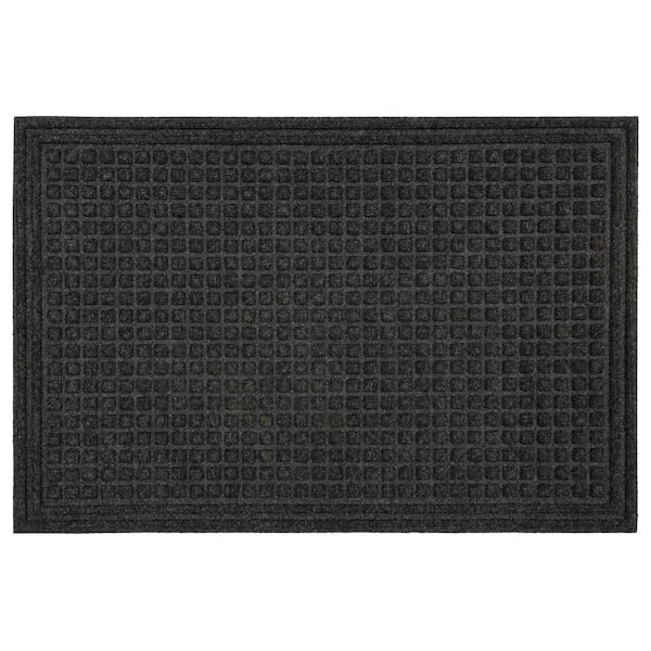 Mohawk Home Waffle Grid Impression Onyx 36 in. x 48 in. Recycled Rubber Indoor/Outdoor Door Mat
