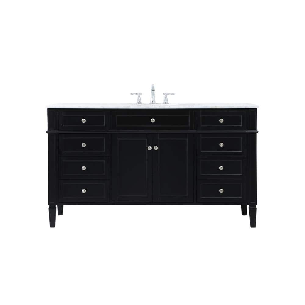 Timeless Home 60 in. W Single Bath Vanity in Black with Marble Vanity Top i