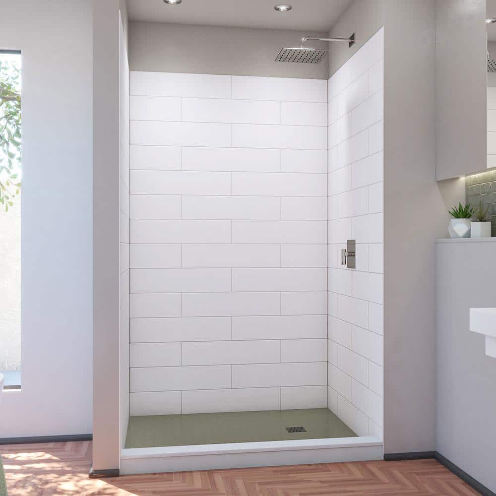 DreamStone White Subway Pattern Shower Wall Kit 42" x 50" x 84"
